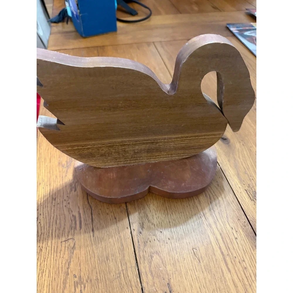 vtg‎ handmade wooden duck statue on stand